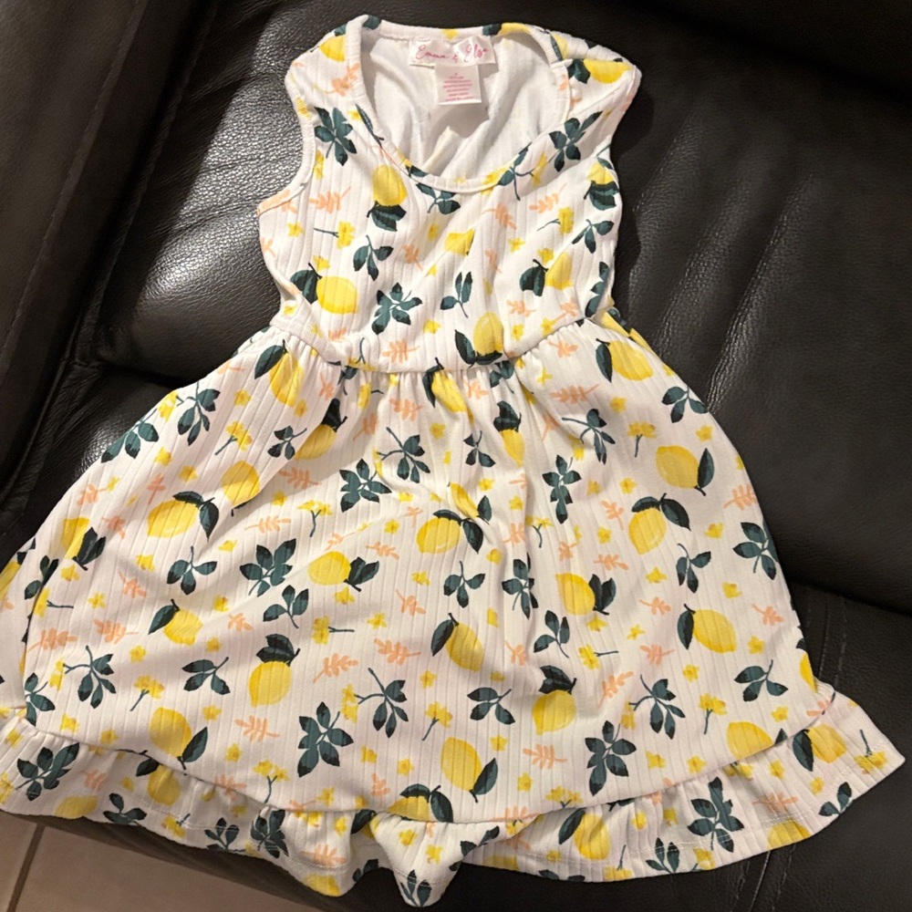 Charming Lemon Print Sleeveless Dress for Kids